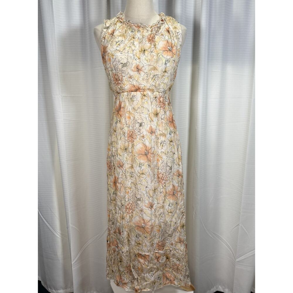 Le Ragazze Womens Sleeveless Midi Dress Size Large Floral Silk Blend Lined Italy